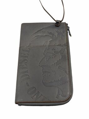 Diesel Embossed Leather Zip Wallet Crossbody